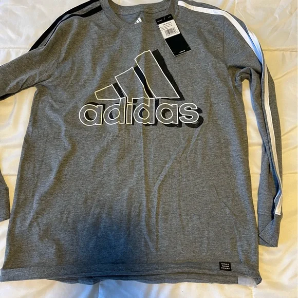 Adidas Gray Big Boys Cotton Long Sleeve Tee NEW NWT - Picture 1 of 2